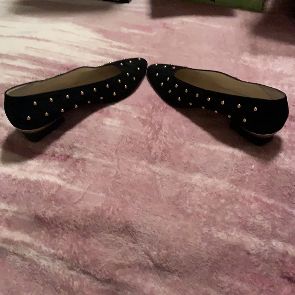 Escada black suede, gold studded shoe, size 9, small heel - Picture 4 of 7
